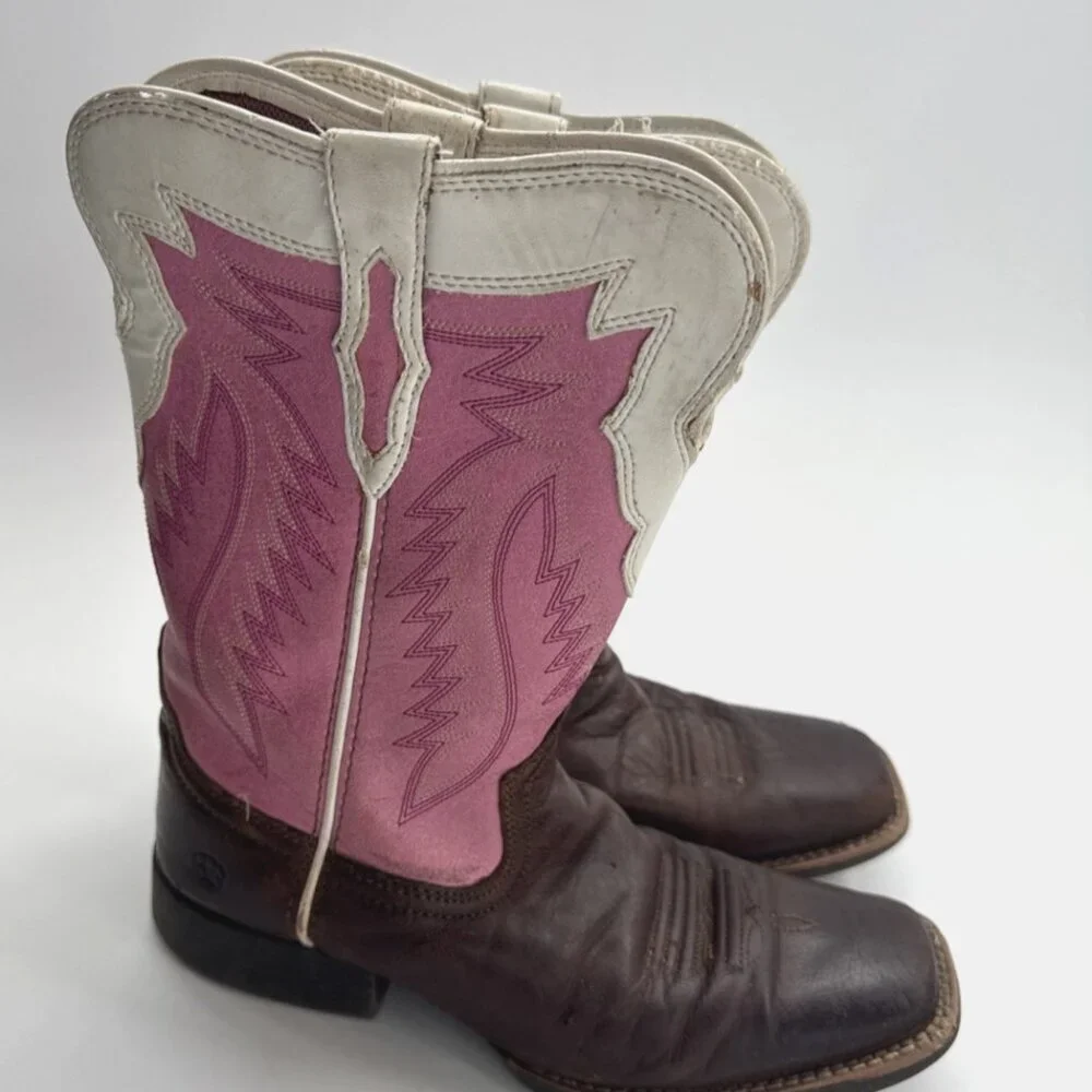 Ariat Tuscadero Boots Girls Youth 3 Pink Brown Square Toe Western Embroidered
